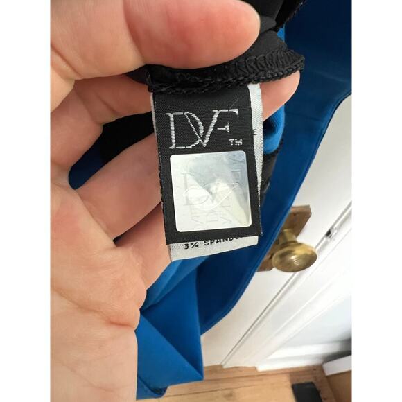 Diane Von Furstenberg Women's 12 Dress Blue Pele Leather Panel Mini Bodycon FLAW - Picture 14 of 16